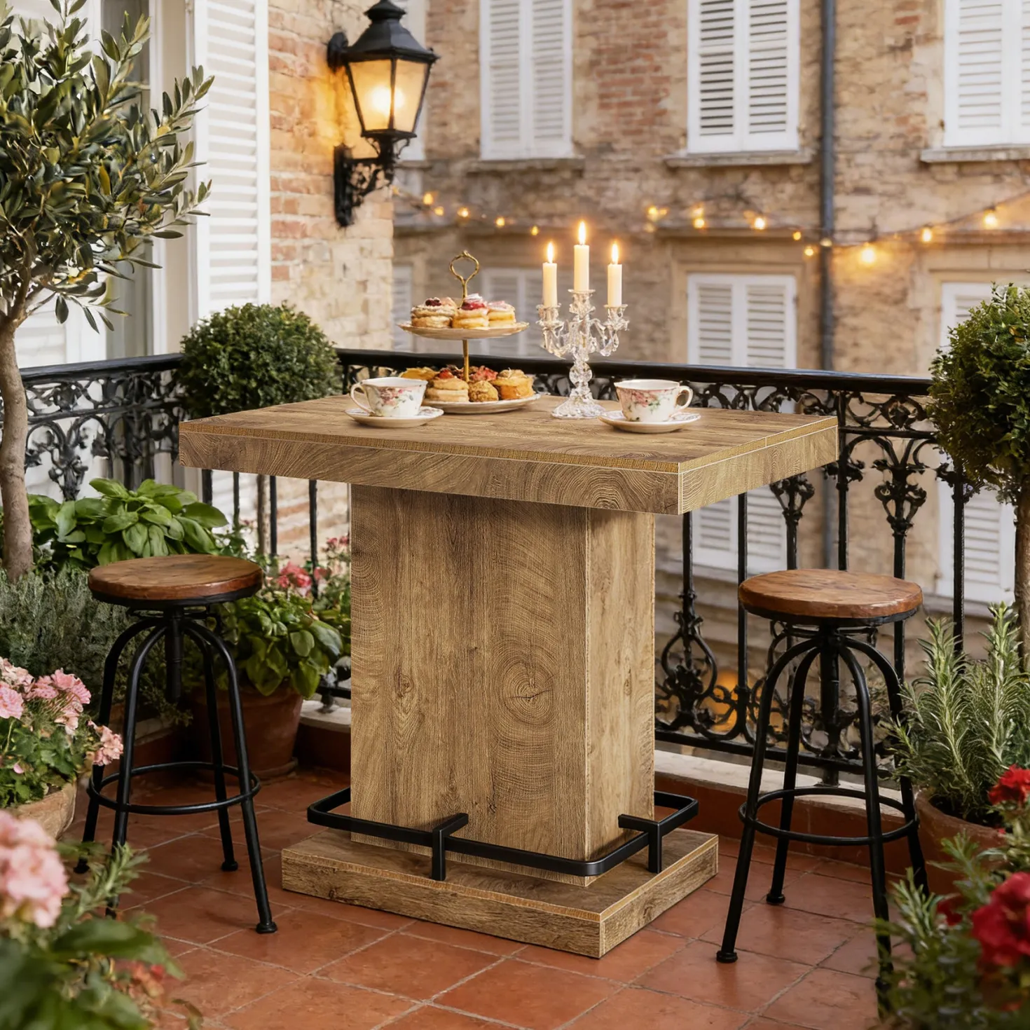 47" Bar Table, Rectangular Bistro Pub Table with Metal Footrest
