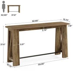 63" Bar Table, Rectangular Counter Height Pub Table with X-Frame Legs