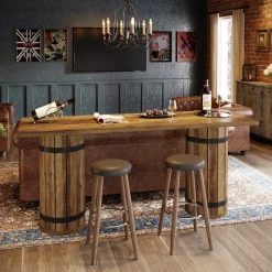 70.9" Bar Table, Rectangular Counter Height Pub Table with Fence Pedestal Base