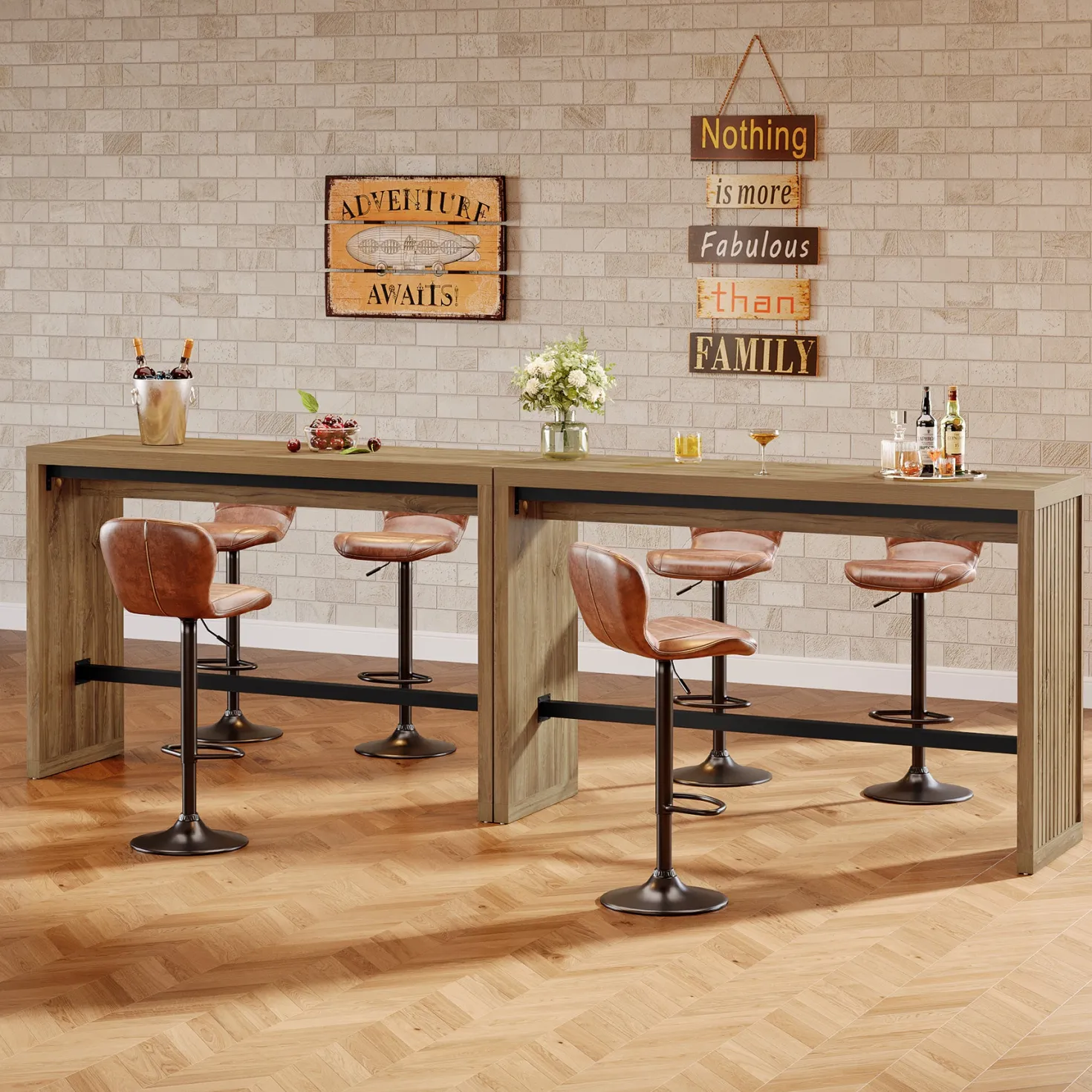 55" Bar Table, Rectangular Counter Height Pub Table with Metal Footrest