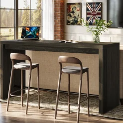 63" Bar Table, Rectangular Counter Height Pub Table with Metal Footrest