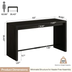 63" Bar Table, Rectangular Counter Height Pub Table with Metal Footrest