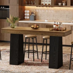 63" Bar Table, Rectangular Counter Height Pub Table with Thickened Tabletop