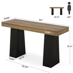 63" Bar Table, Rectangular Counter Height Pub Table with Thickened Tabletop