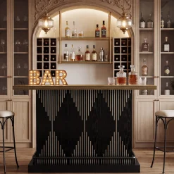 63" Bar Table, Rectangular Home Bar Unit with 2-Tier Storage Shelf for Kitchen