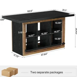 62.6" Bar Table, Rectangular Home Bar Cabinet Unit with 6 Spacious Cubbies