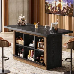 62.6" Bar Table, Rectangular Home Bar Cabinet Unit with 6 Spacious Cubbies
