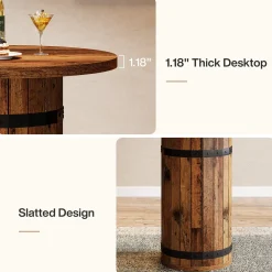39.4" Bar Table, Round Bistro Pub Table for Kitchen