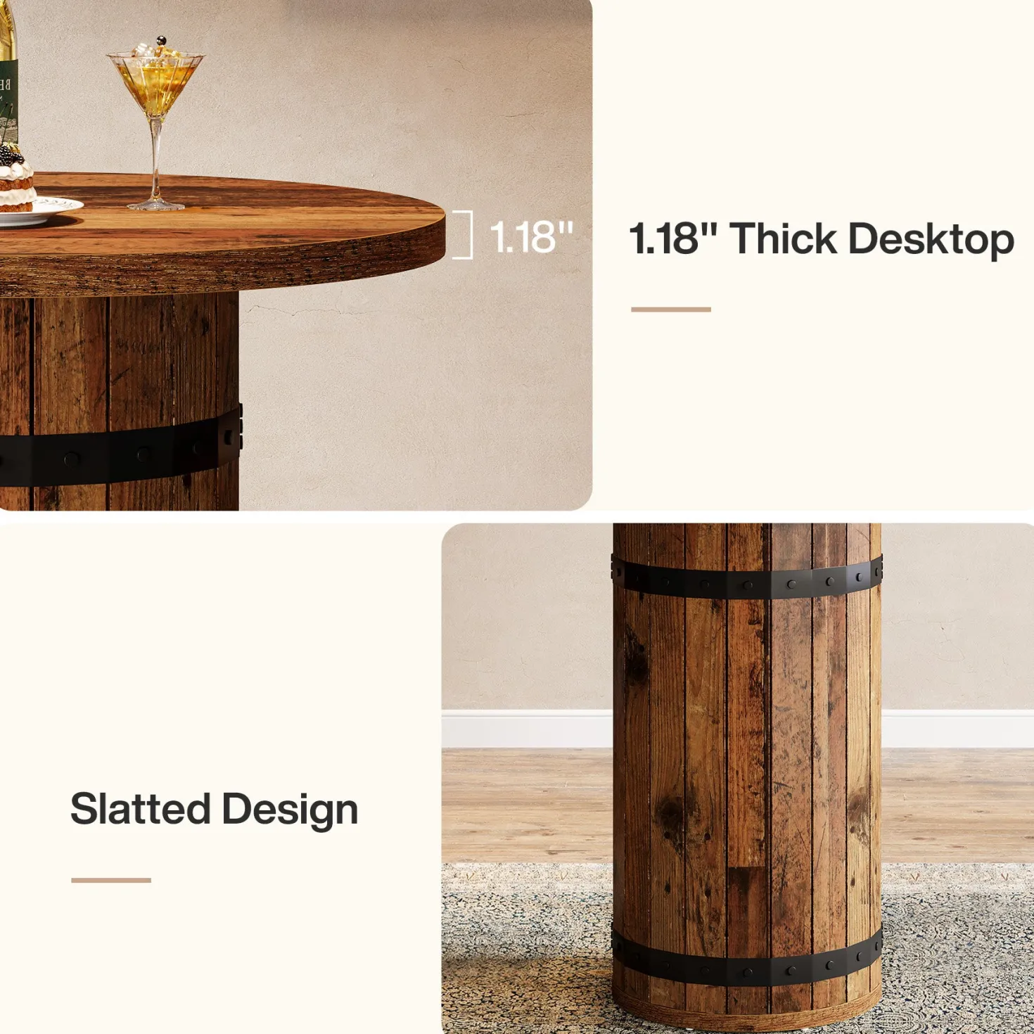 39.4" Bar Table, Round Bistro Pub Table for Kitchen