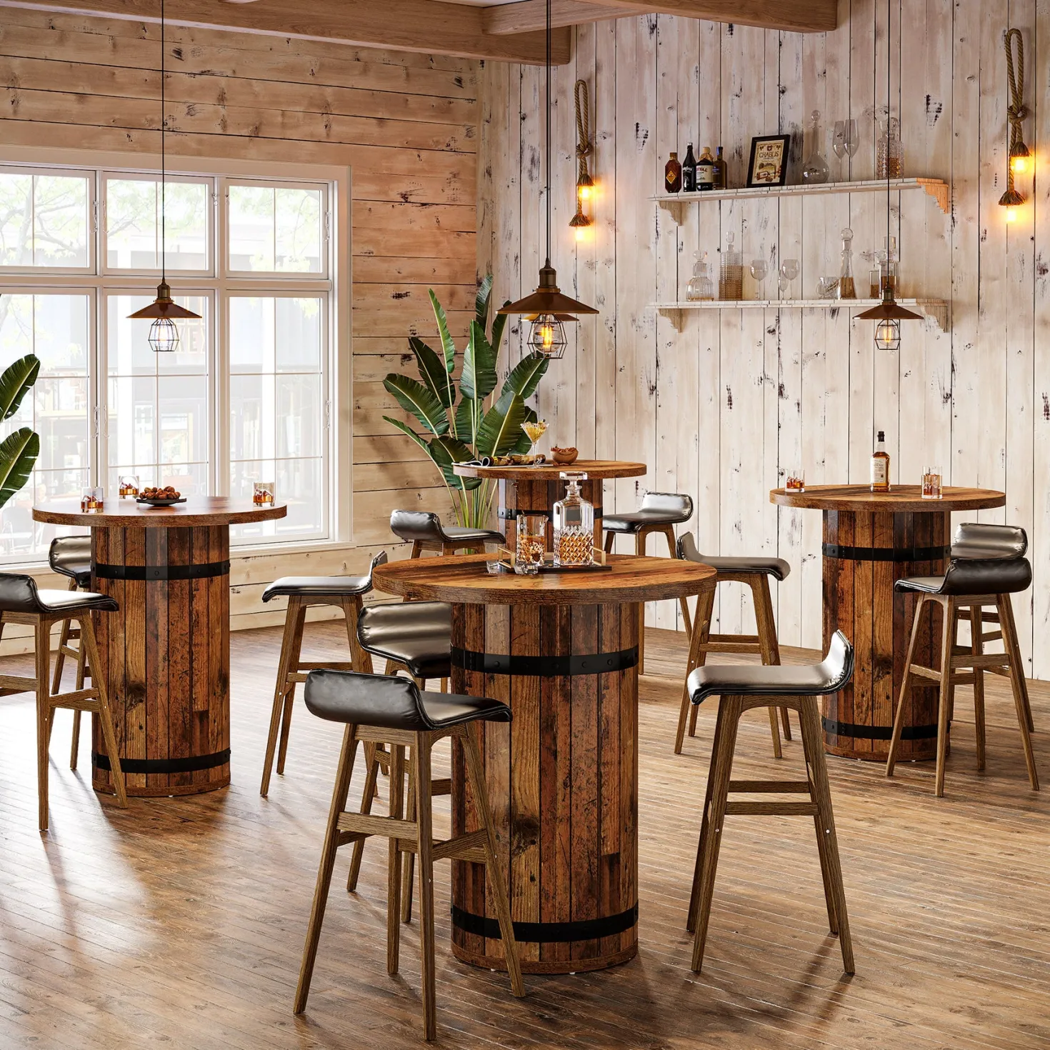 39.4" Bar Table, Round Bistro Pub Table for Kitchen