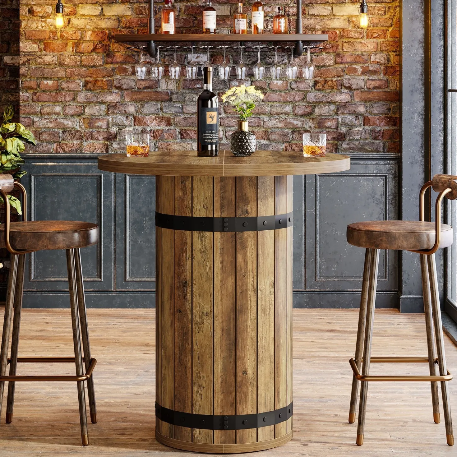 39.4" Bar Table, Round Bistro Pub Table for Kitchen