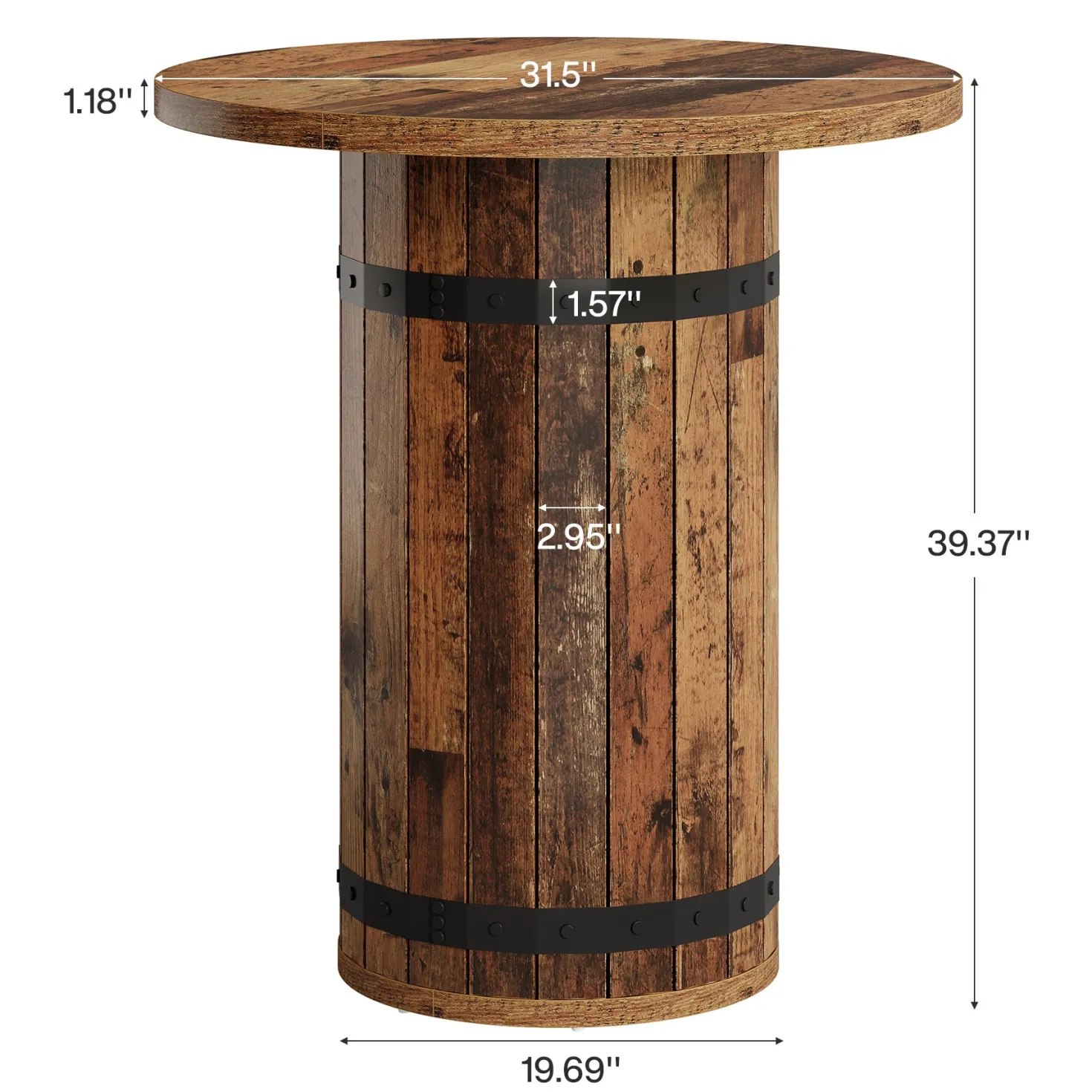 39.4" Bar Table, Round Bistro Pub Table for Kitchen