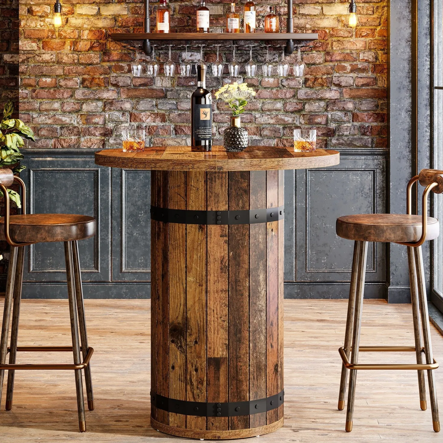 39.4" Bar Table, Round Bistro Pub Table for Kitchen