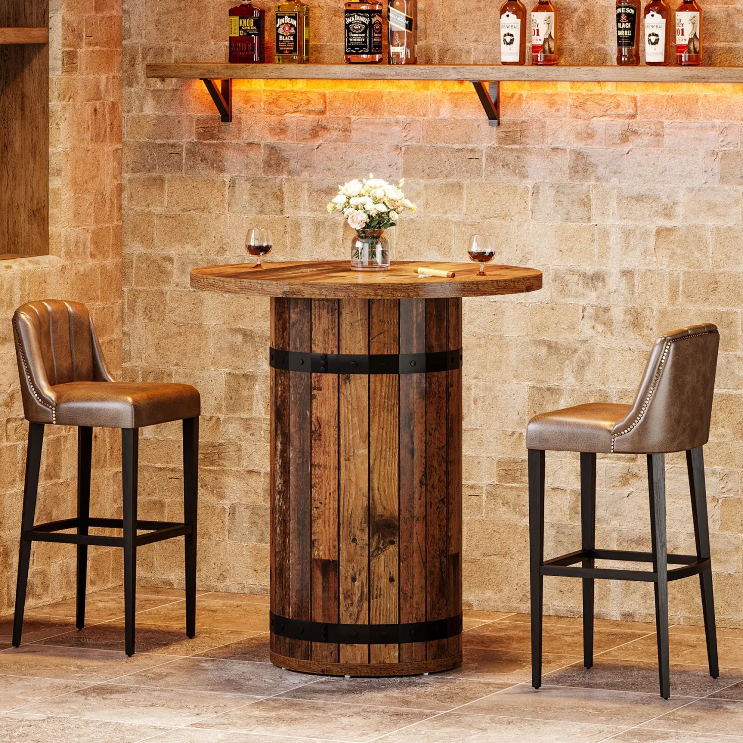 39.4" Bar Table, Round Bistro Pub Table for Kitchen