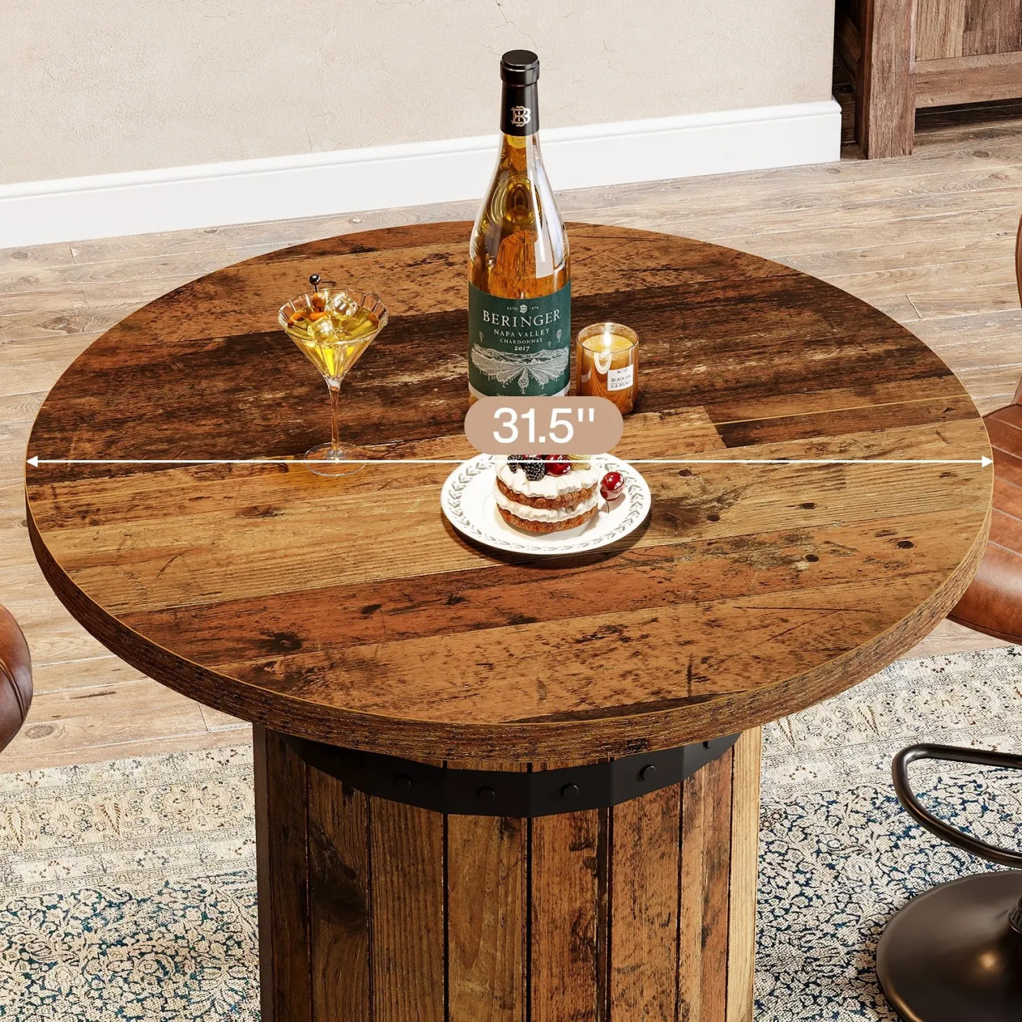 39.4" Bar Table, Round Bistro Pub Table for Kitchen