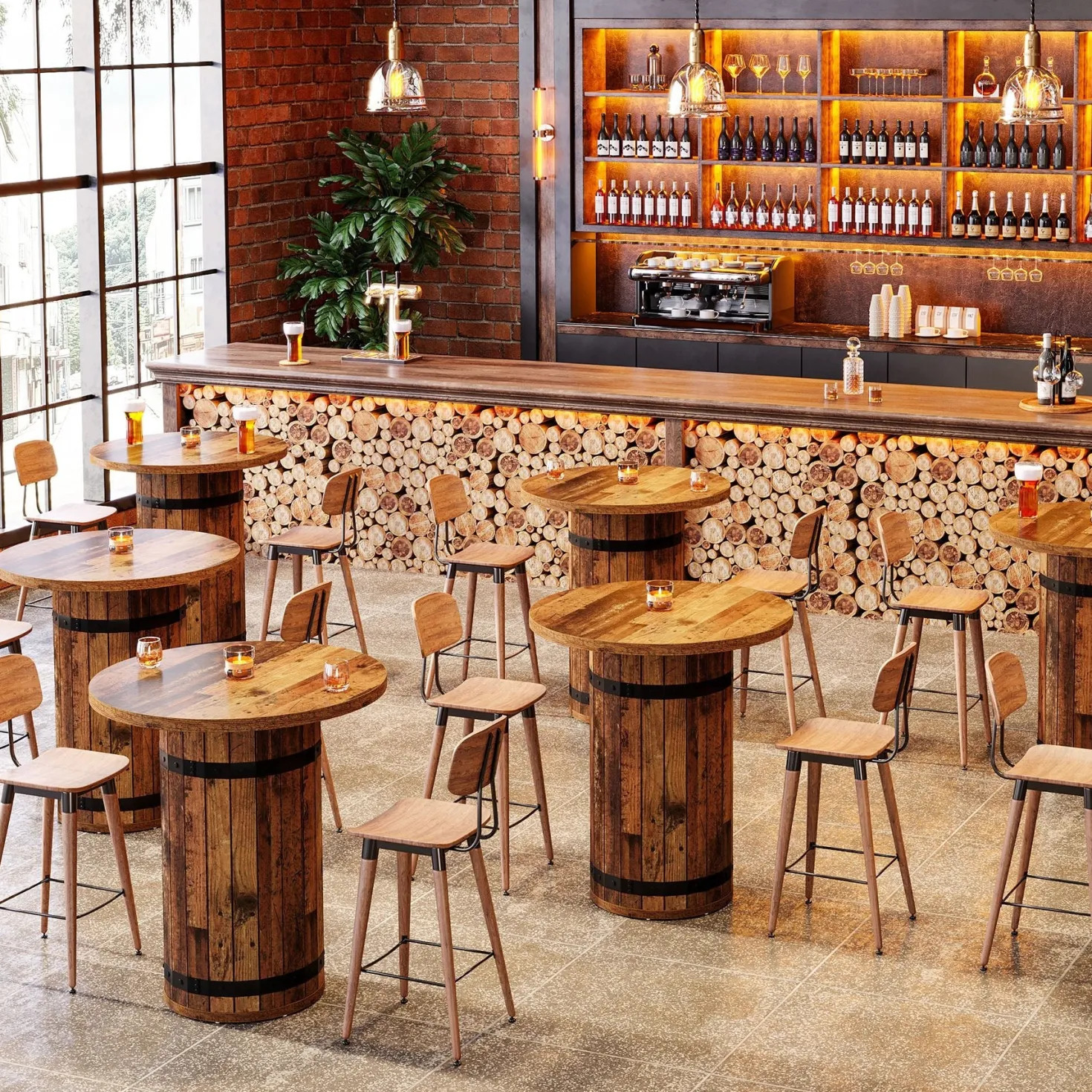 39.4" Bar Table, Round Bistro Pub Table for Kitchen