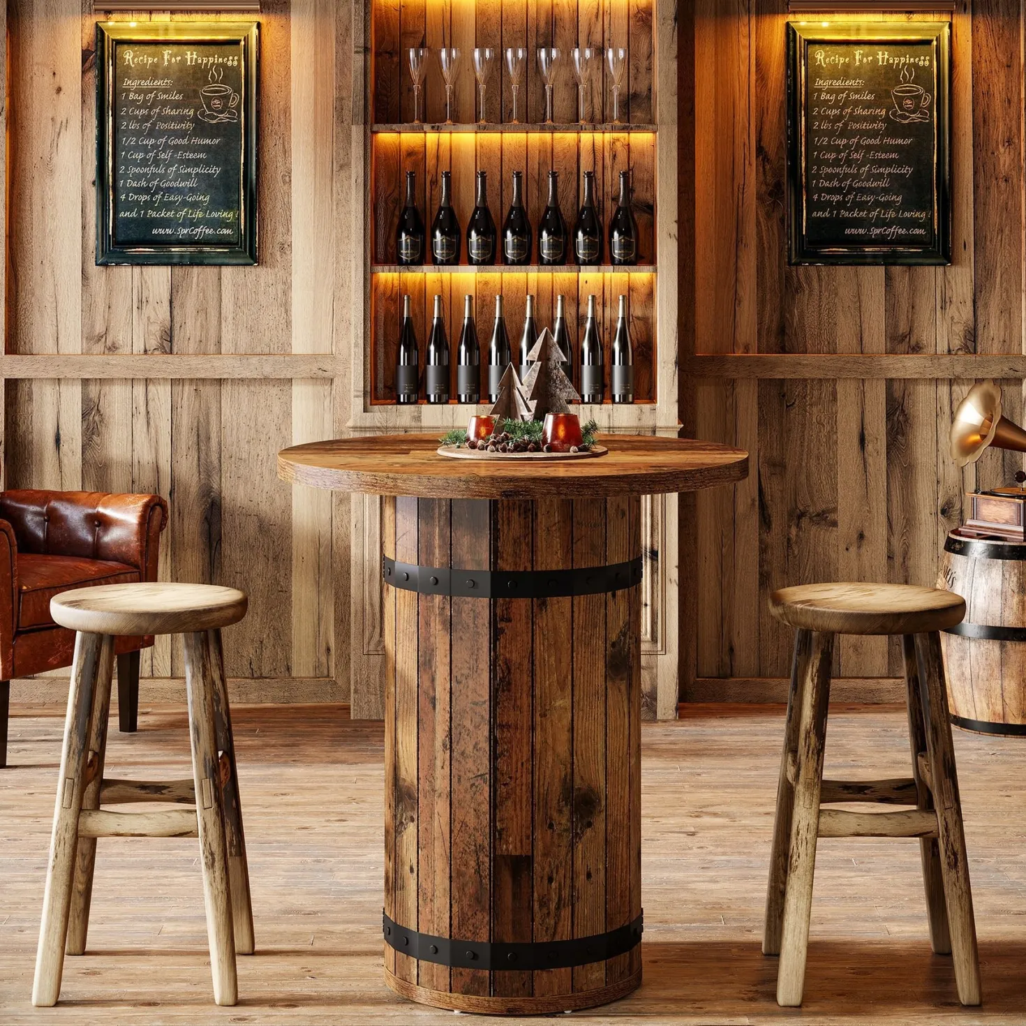 39.4" Bar Table, Round Bistro Pub Table for Kitchen