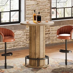 31" Bar Table, Round Bistro Pub Table with Footrest for Dining Coffee Cocktail(Only Table)