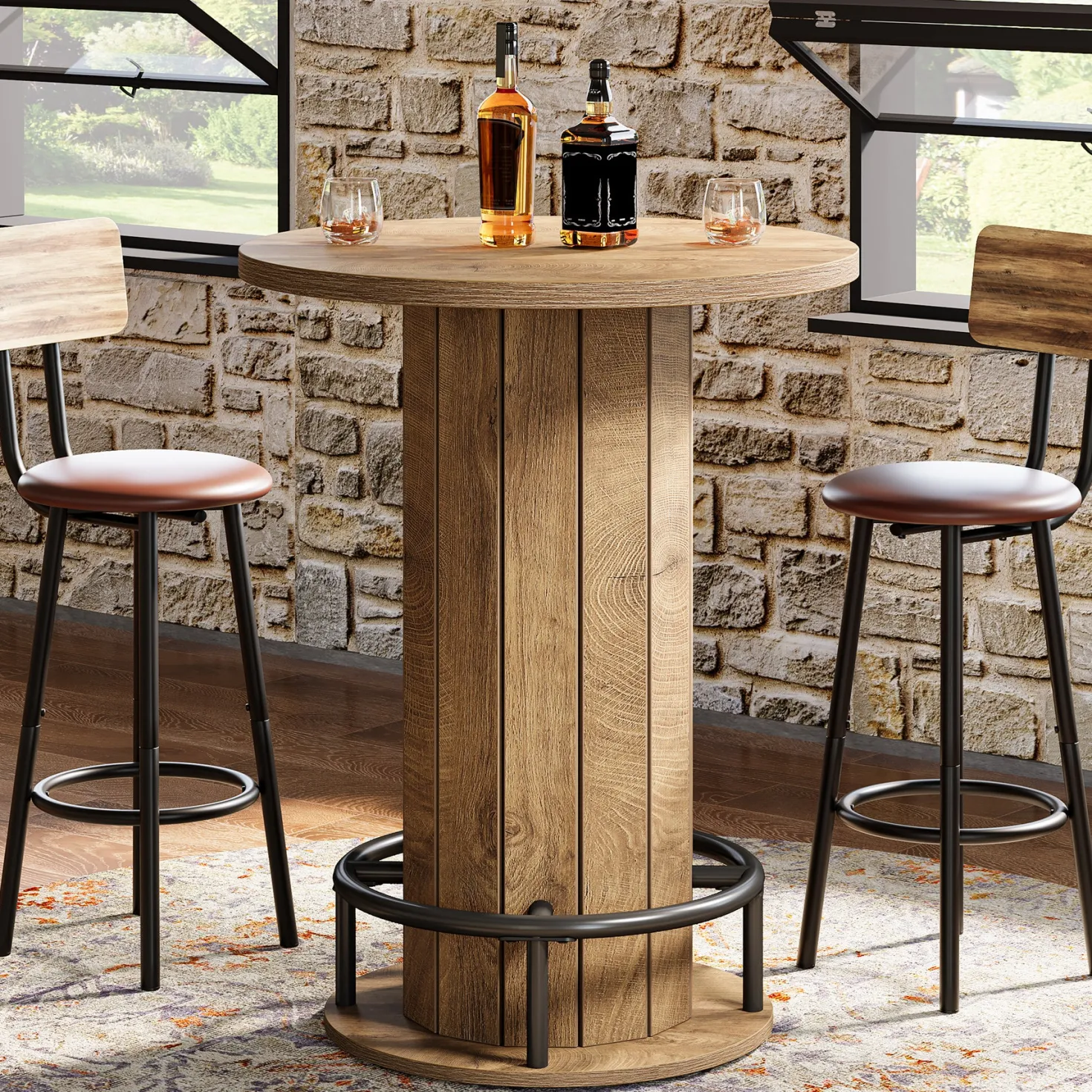 31" Bar Table, Round Bistro Pub Table with Footrest for Dining Coffee Cocktail(Only Table)