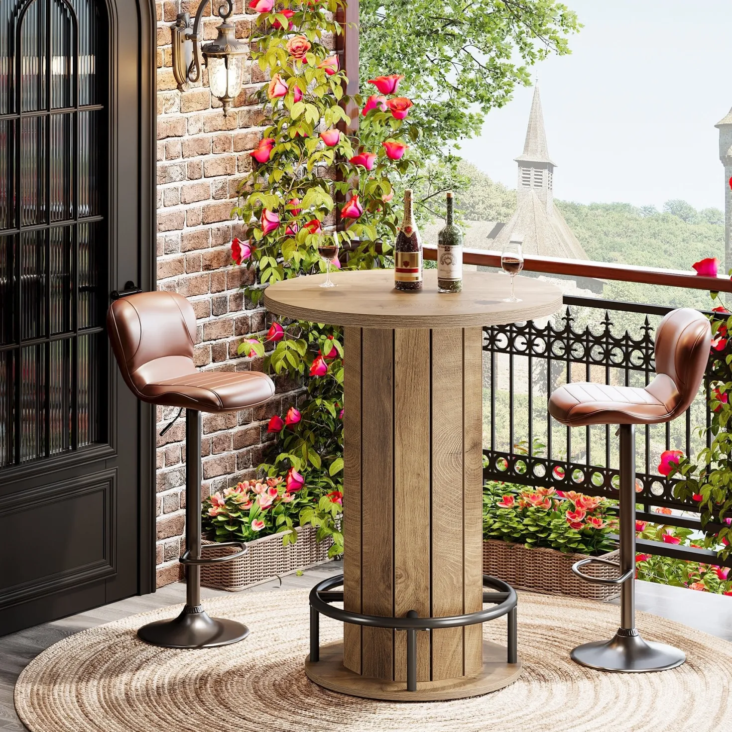 31" Bar Table, Round Bistro Pub Table with Footrest for Dining Coffee Cocktail(Only Table)