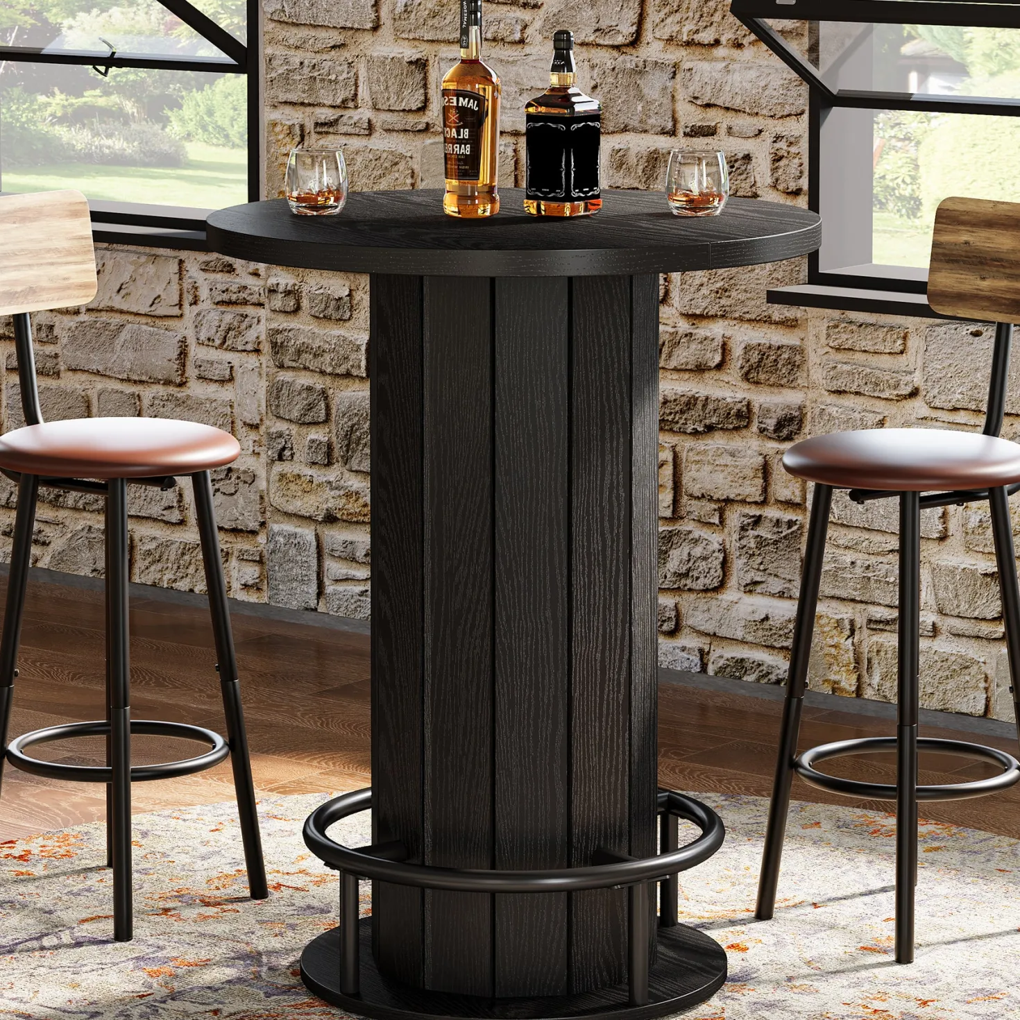 31" Bar Table, Round Bistro Pub Table with Footrest for Dining Coffee Cocktail(Only Table)