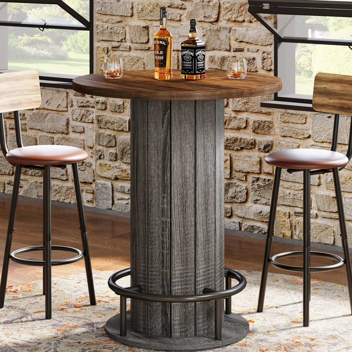 31" Bar Table, Round Bistro Pub Table with Footrest for Dining Coffee Cocktail(Only Table)