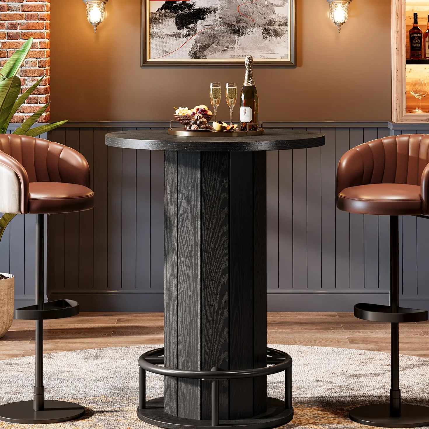 31" Bar Table, Round Bistro Pub Table with Footrest for Dining Coffee Cocktail(Only Table)