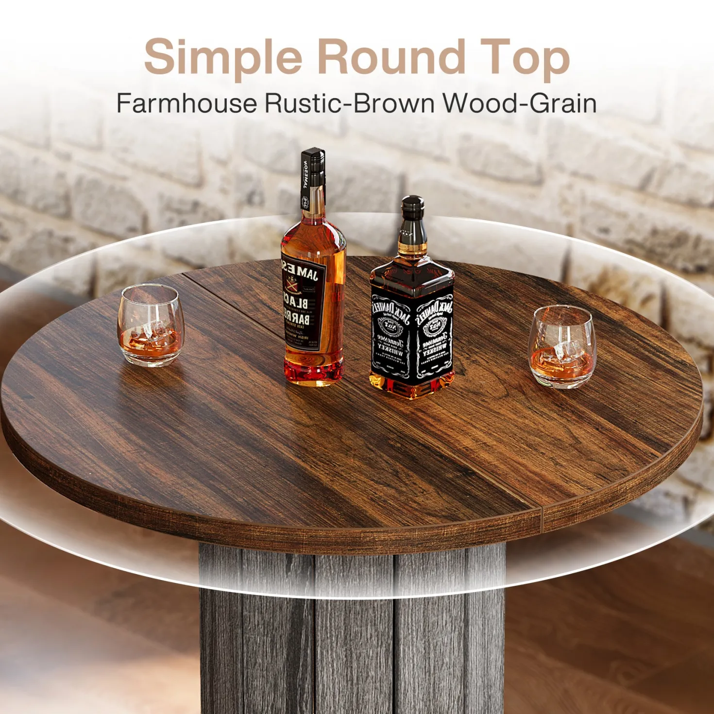 31" Bar Table, Round Bistro Pub Table with Footrest for Dining Coffee Cocktail(Only Table)