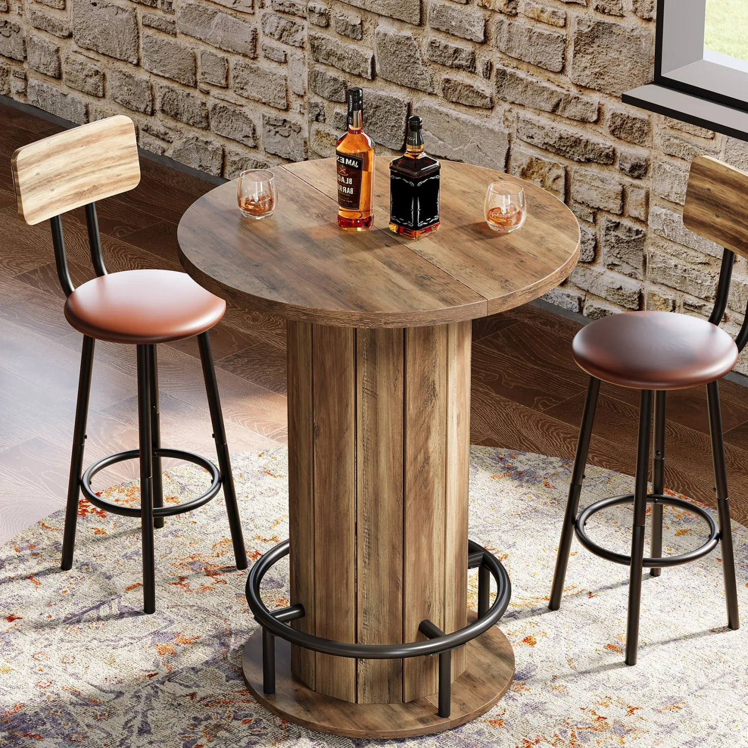 31" Bar Table, Round Bistro Pub Table with Footrest for Dining Coffee Cocktail(Only Table)