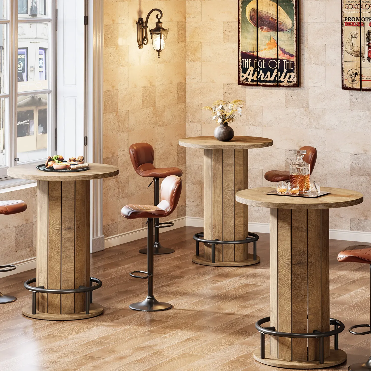 31" Bar Table, Round Bistro Pub Table with Footrest for Dining Coffee Cocktail(Only Table)