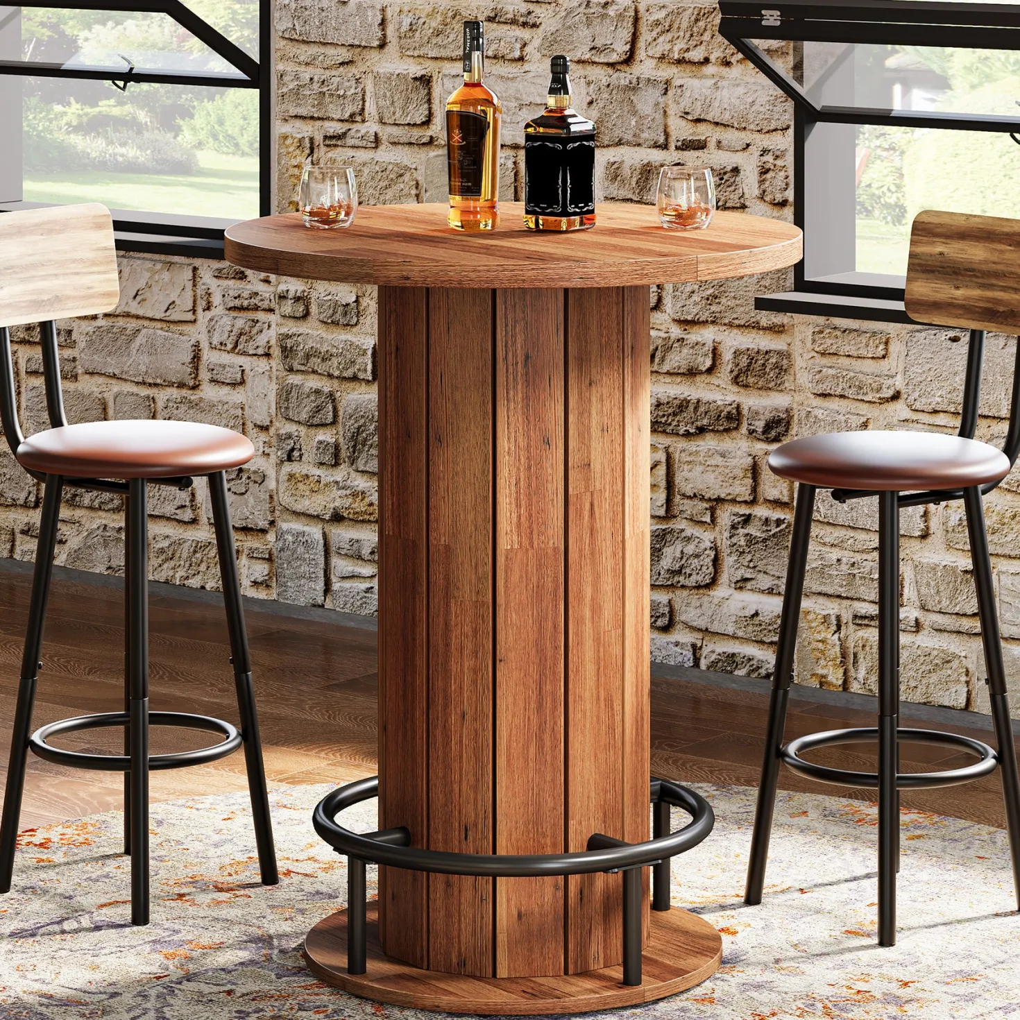 31" Bar Table, Round Bistro Pub Table with Footrest for Dining Coffee Cocktail(Only Table)