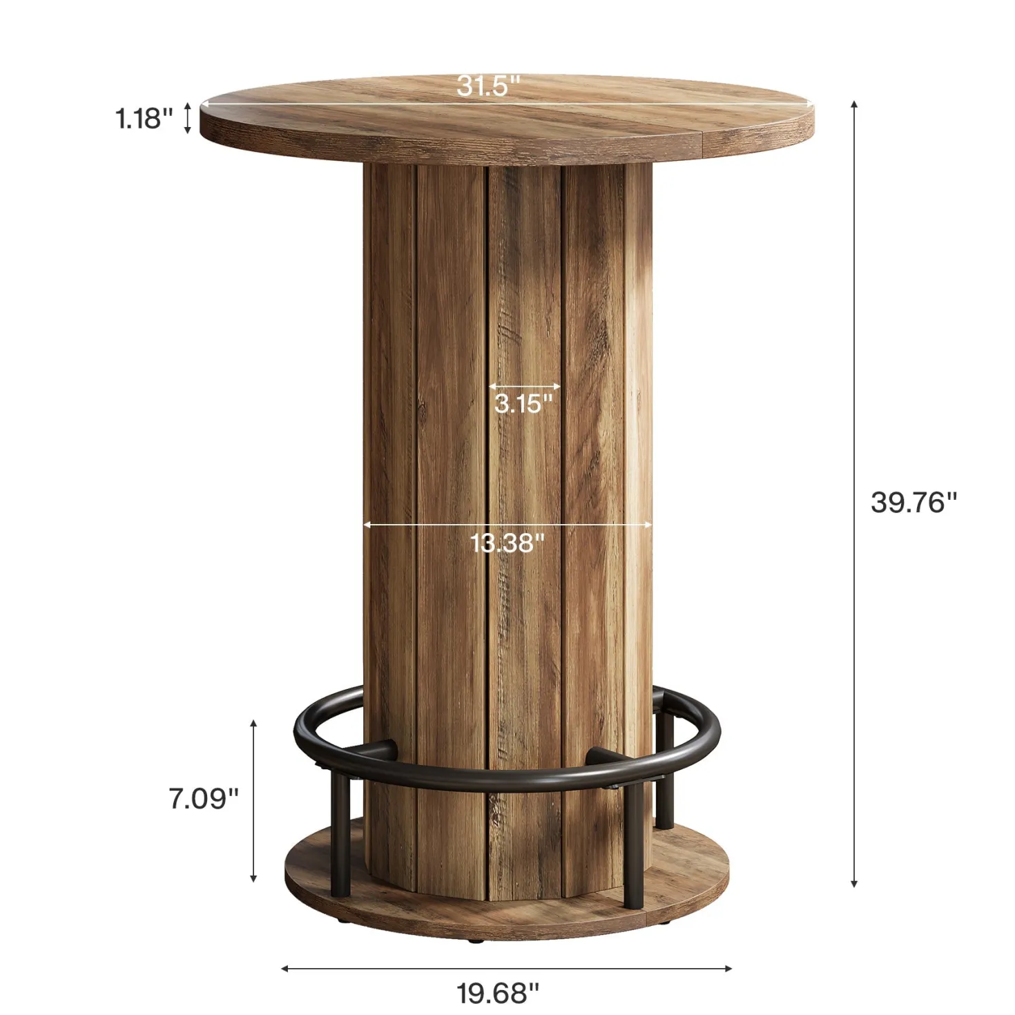 31" Bar Table, Round Bistro Pub Table with Footrest for Dining Coffee Cocktail(Only Table)