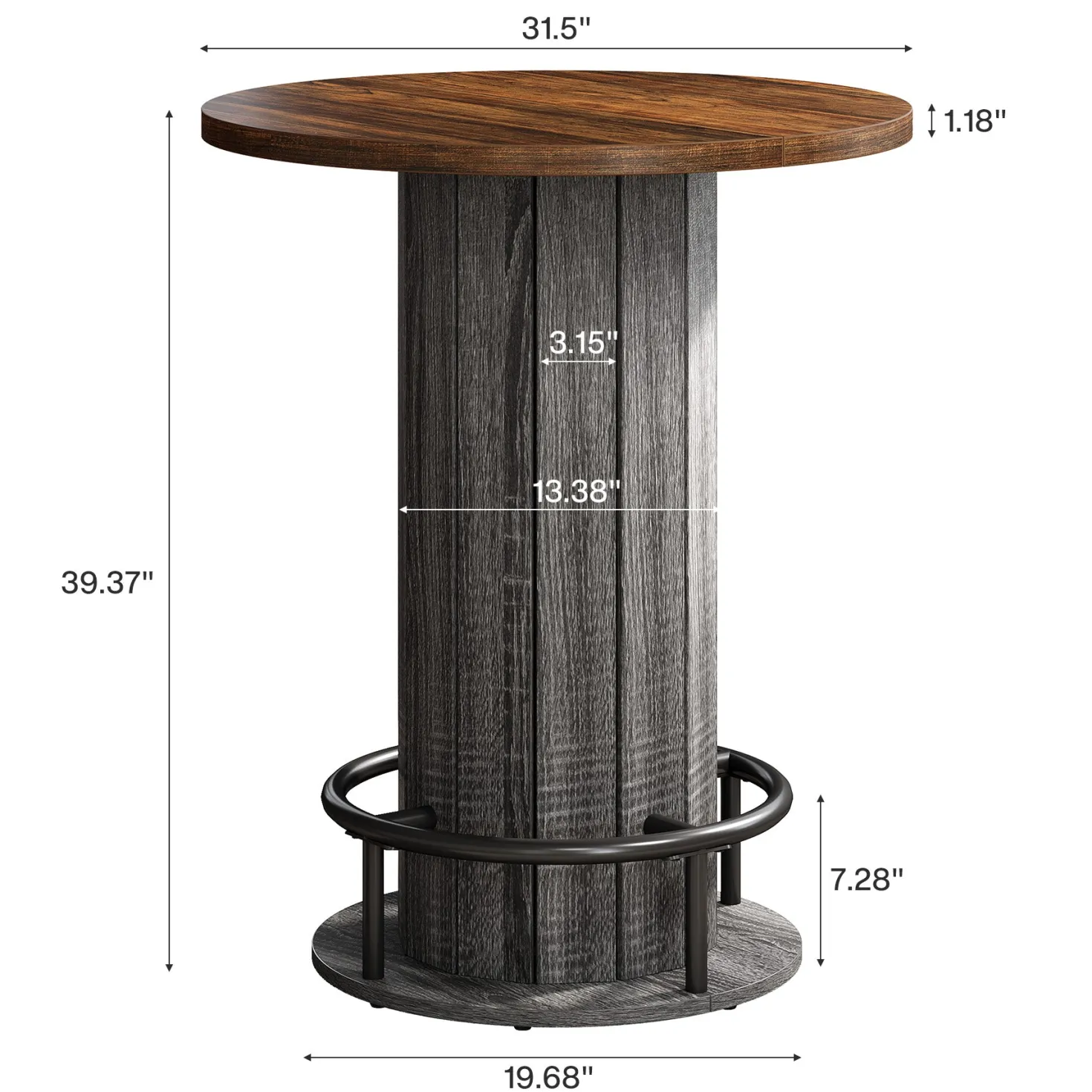 31" Bar Table, Round Bistro Pub Table with Footrest for Dining Coffee Cocktail(Only Table)