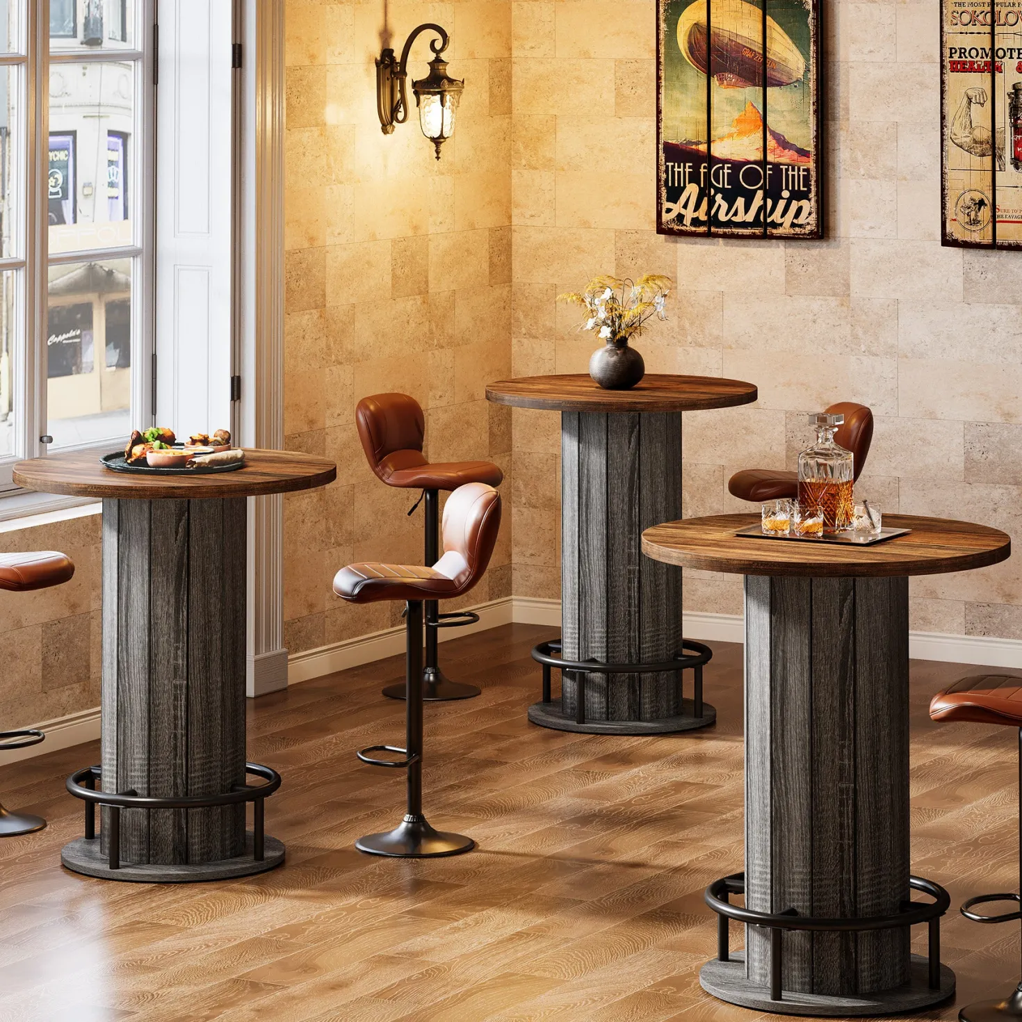 31" Bar Table, Round Bistro Pub Table with Footrest for Dining Coffee Cocktail(Only Table)