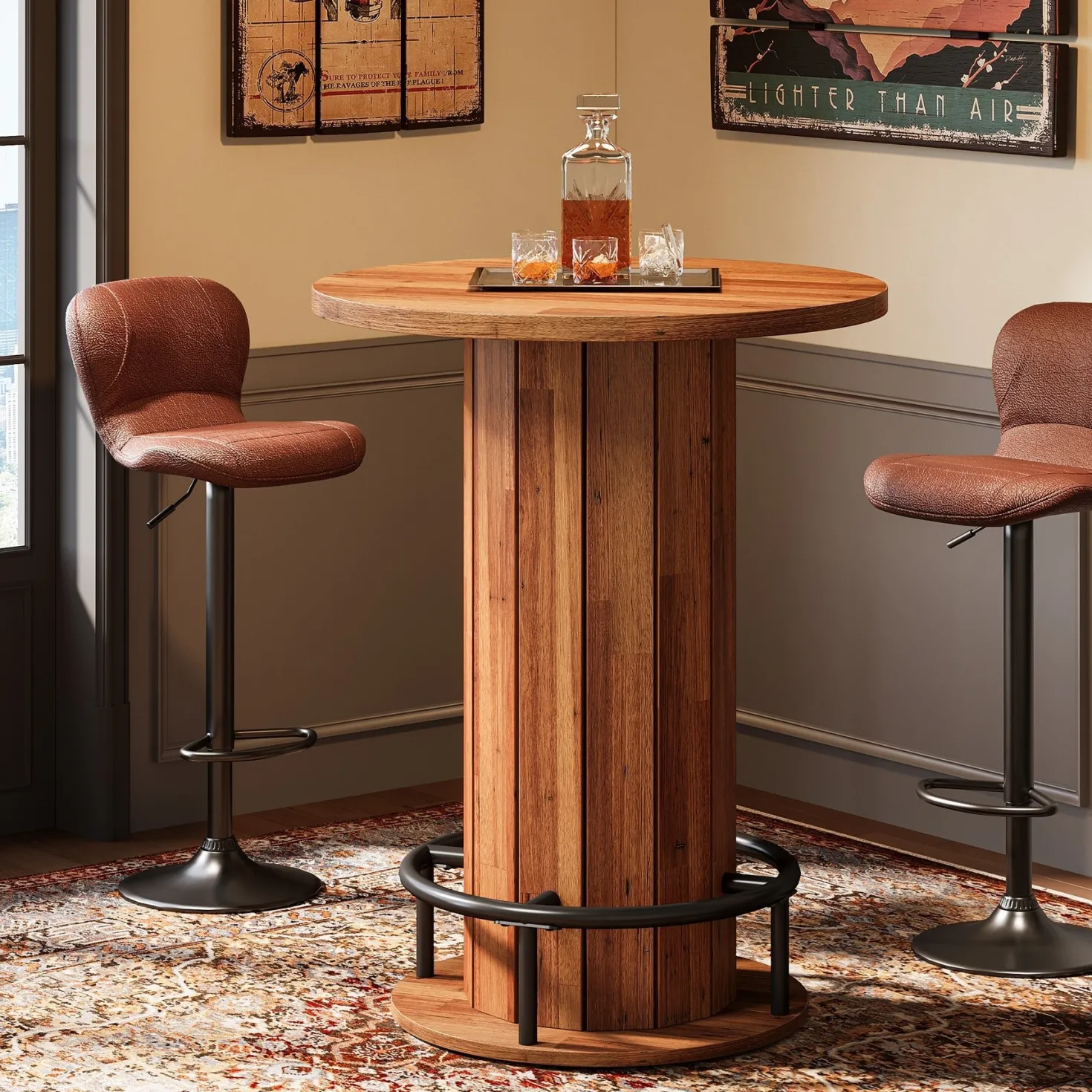 31" Bar Table, Round Bistro Pub Table with Footrest for Dining Coffee Cocktail(Only Table)