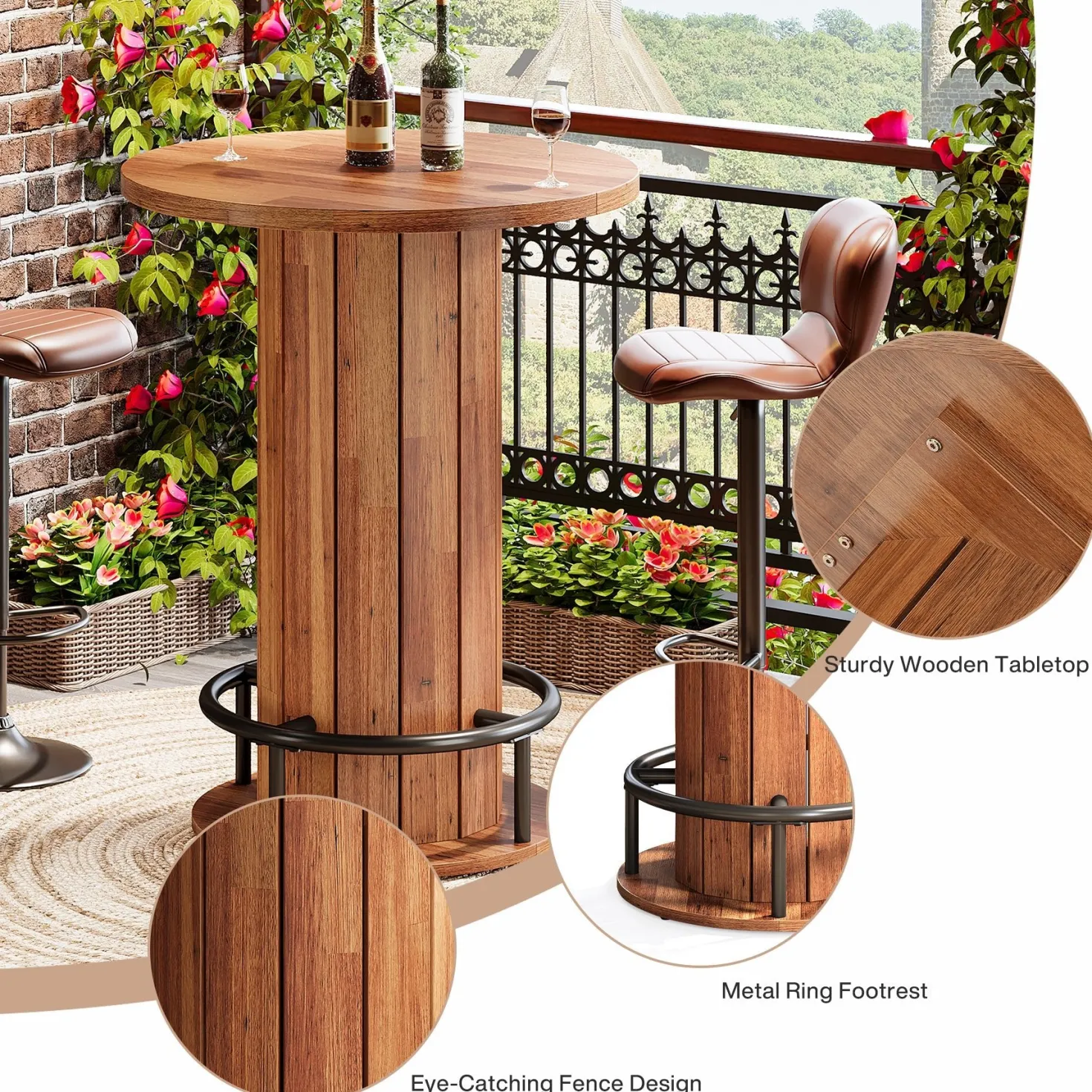 31" Bar Table, Round Bistro Pub Table with Footrest for Dining Coffee Cocktail(Only Table)