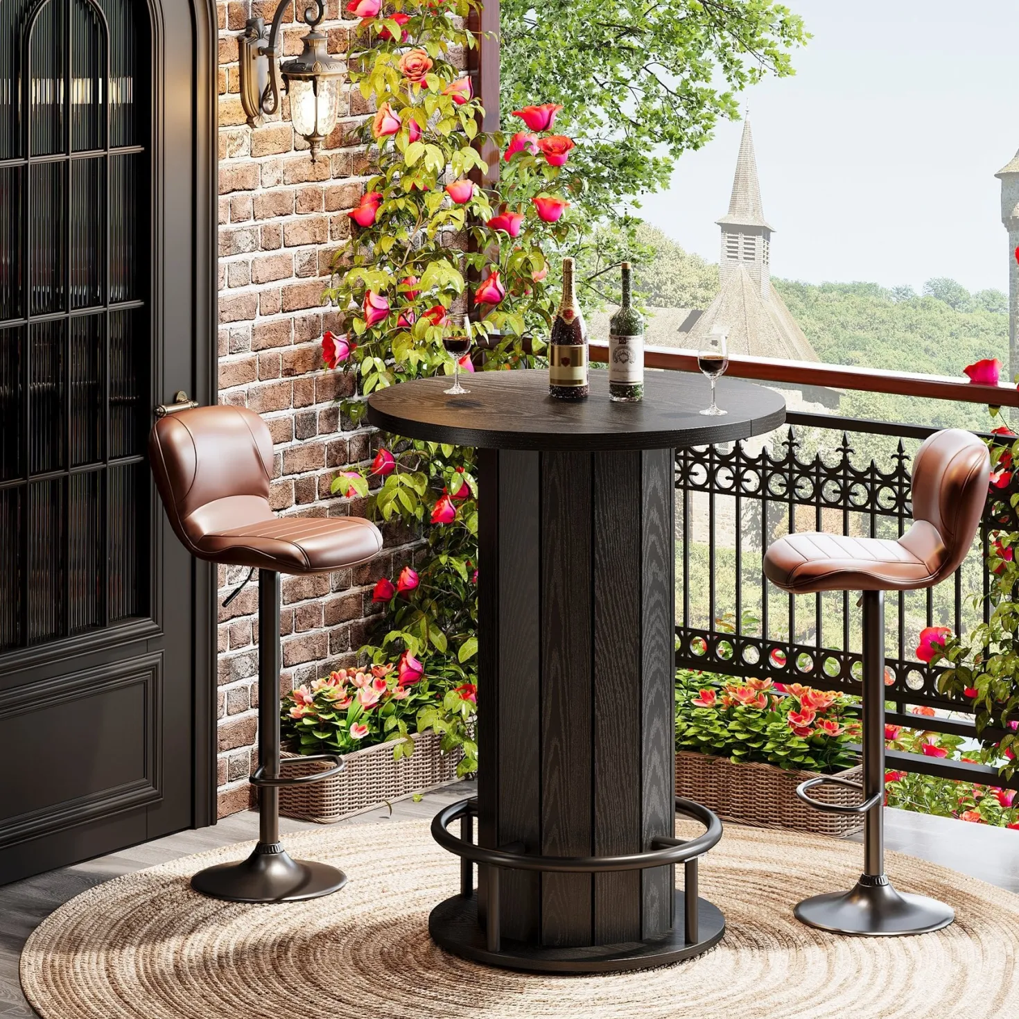 31" Bar Table, Round Bistro Pub Table with Footrest for Dining Coffee Cocktail(Only Table)
