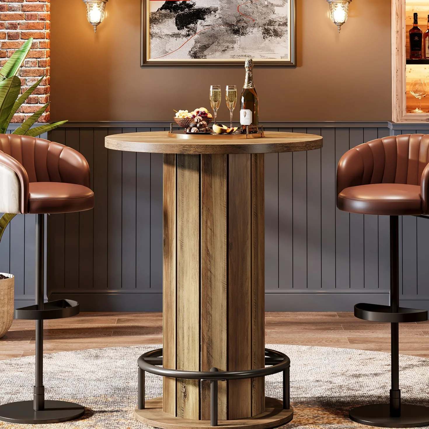31" Bar Table, Round Bistro Pub Table with Footrest for Dining Coffee Cocktail(Only Table)