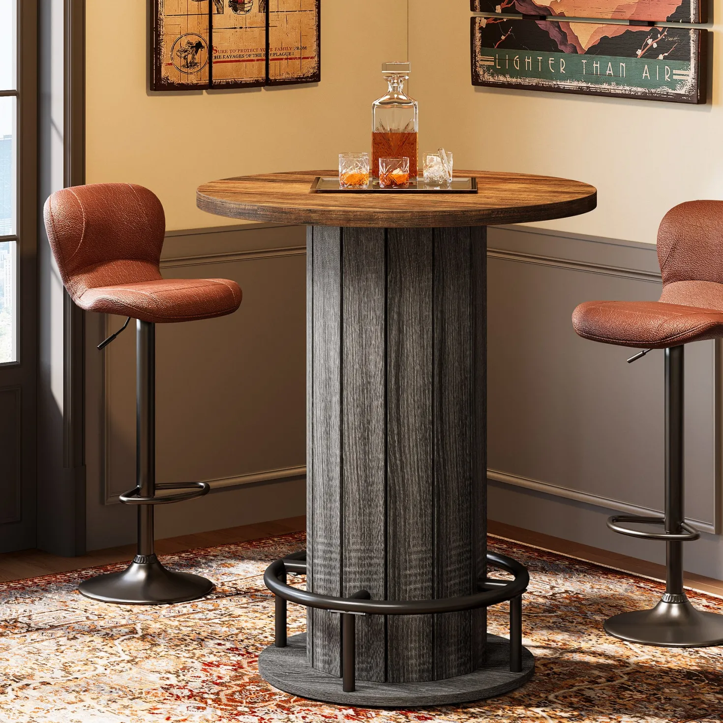 31" Bar Table, Round Bistro Pub Table with Footrest for Dining Coffee Cocktail(Only Table)