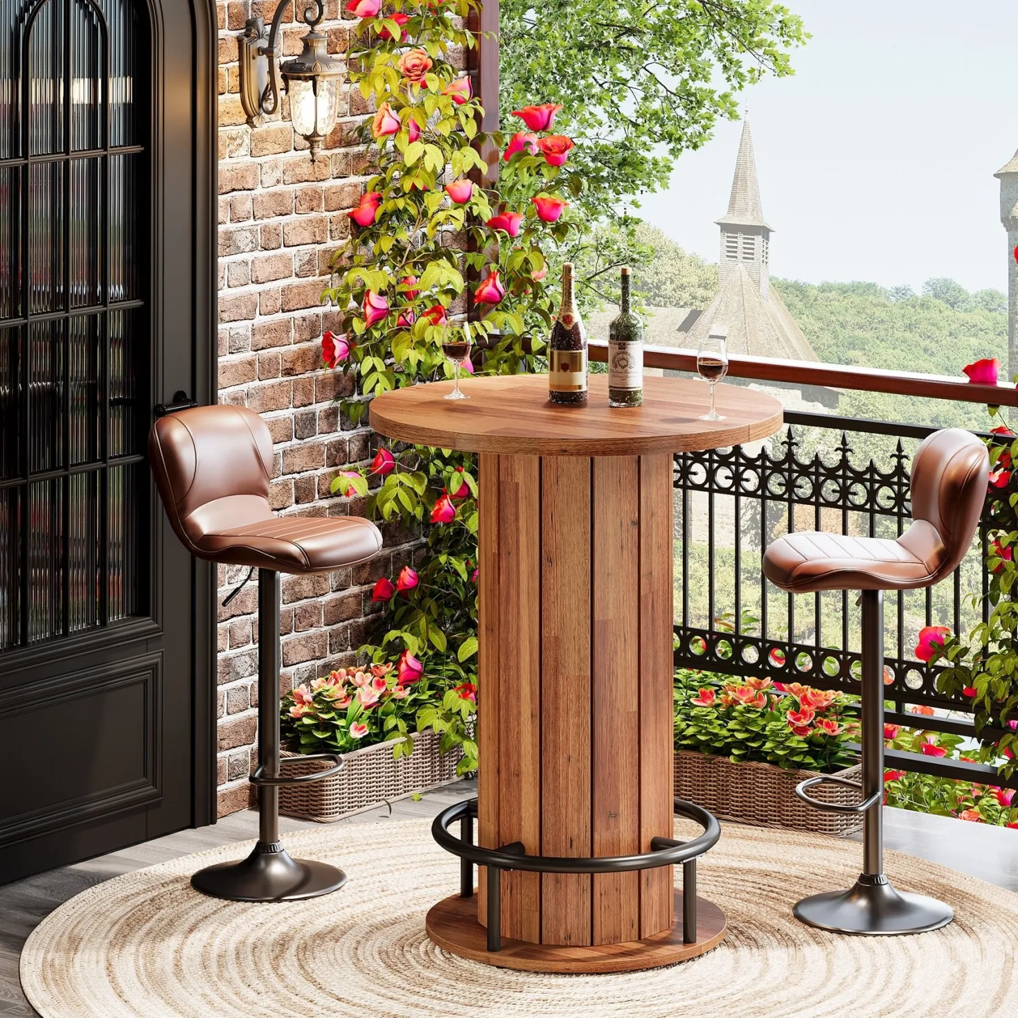 31" Bar Table, Round Bistro Pub Table with Footrest for Dining Coffee Cocktail(Only Table)