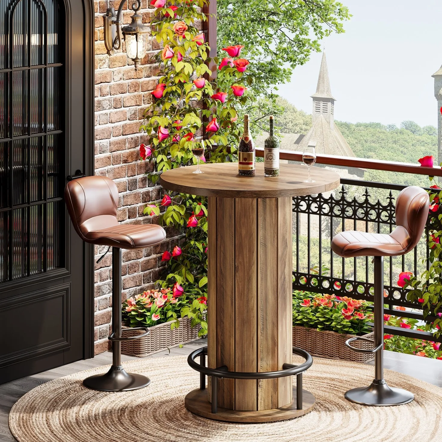 31" Bar Table, Round Bistro Pub Table with Footrest for Dining Coffee Cocktail(Only Table)