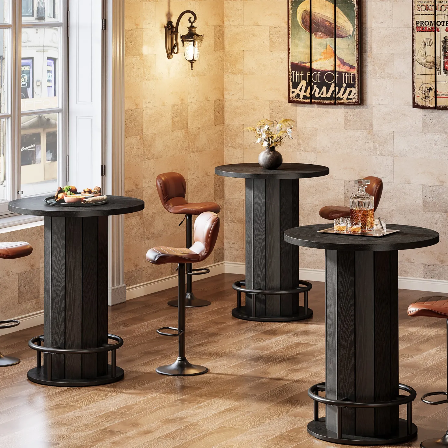 31" Bar Table, Round Bistro Pub Table with Footrest for Dining Coffee Cocktail(Only Table)