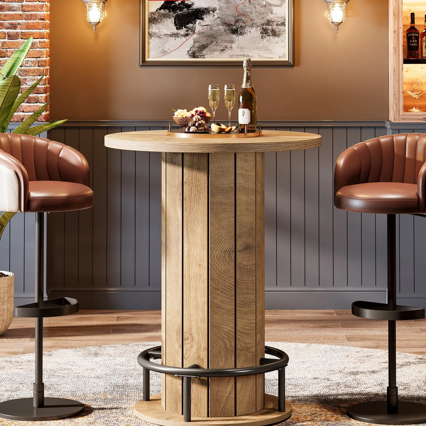 31" Bar Table, Round Bistro Pub Table with Footrest for Dining Coffee Cocktail(Only Table)
