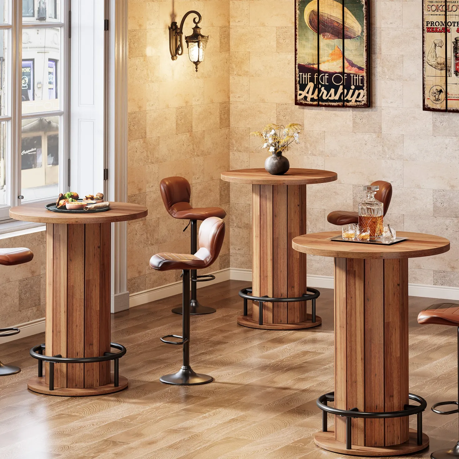 31" Bar Table, Round Bistro Pub Table with Footrest for Dining Coffee Cocktail(Only Table)