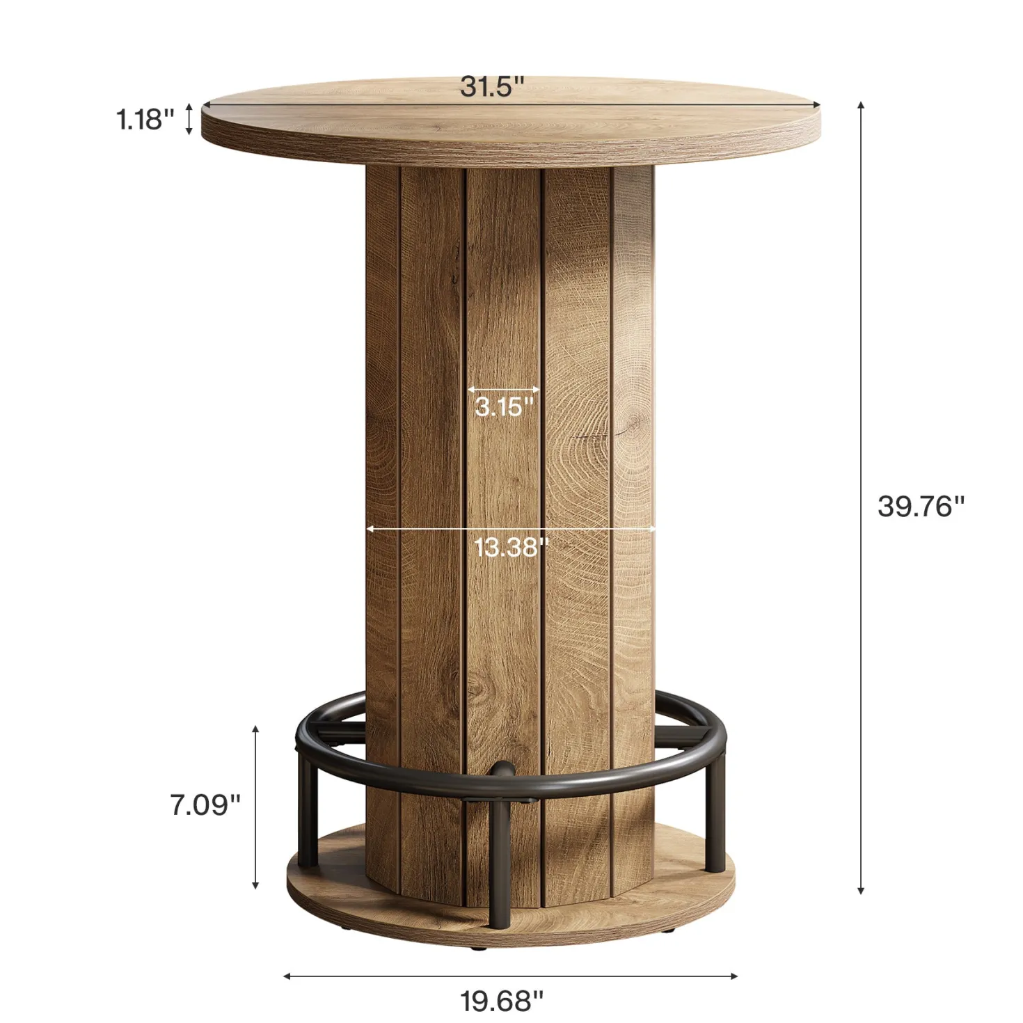 31" Bar Table, Round Bistro Pub Table with Footrest for Dining Coffee Cocktail(Only Table)