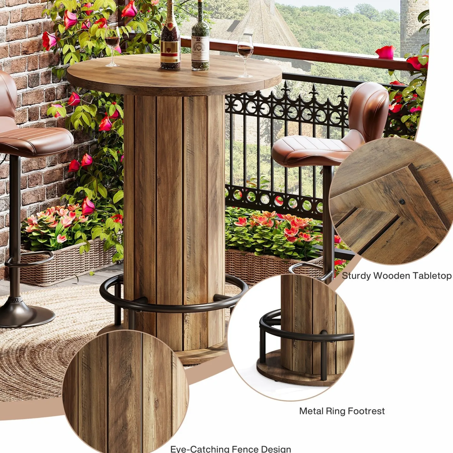 31" Bar Table, Round Bistro Pub Table with Footrest for Dining Coffee Cocktail(Only Table)