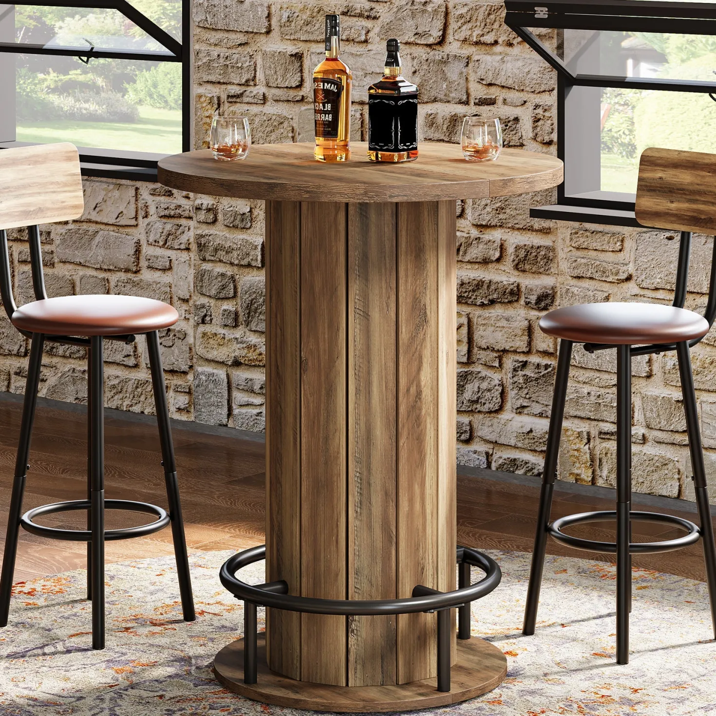 31" Bar Table, Round Bistro Pub Table with Footrest for Dining Coffee Cocktail(Only Table)