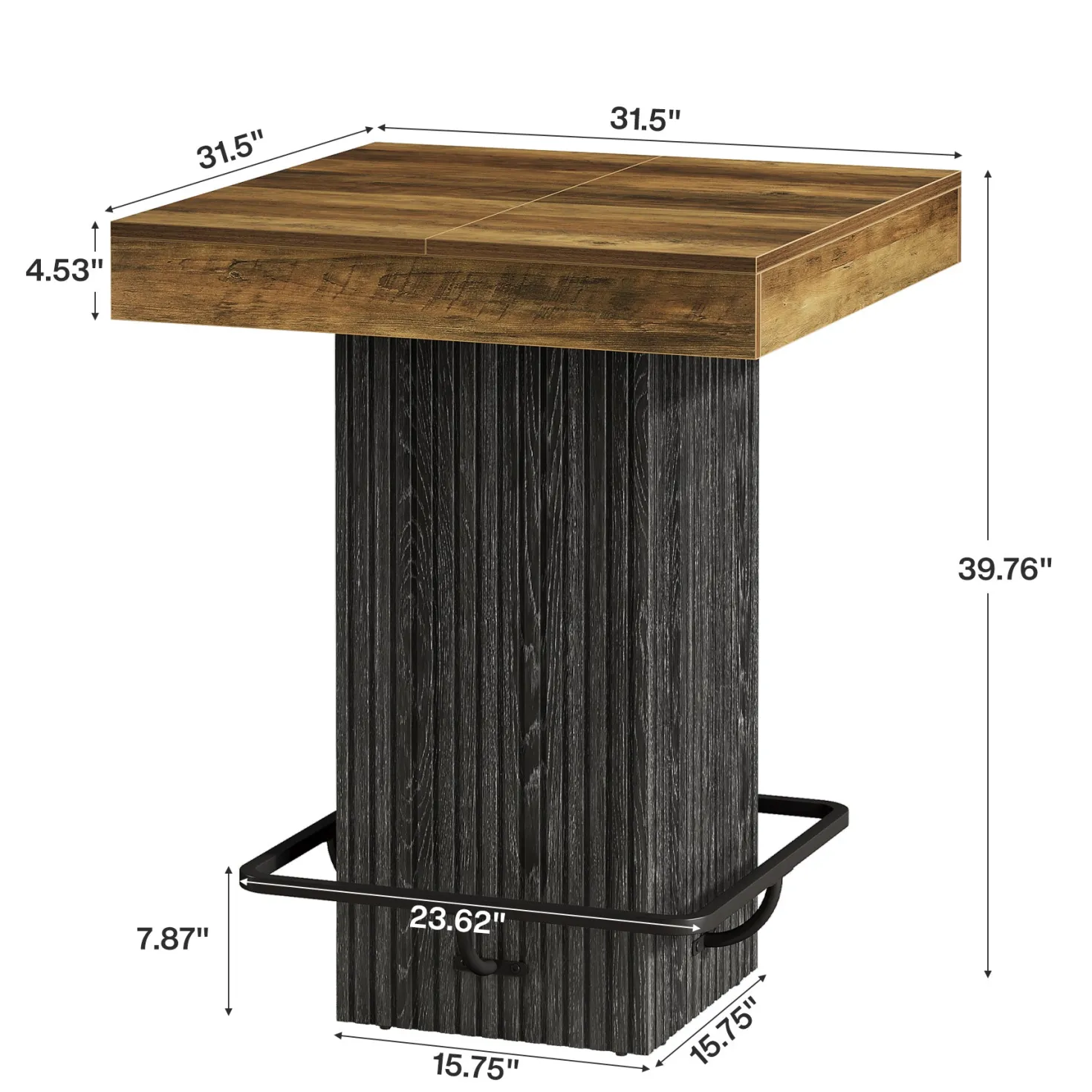 31.5" Bar Table, Square Dining Table Counter Height Table with Metal Footrest