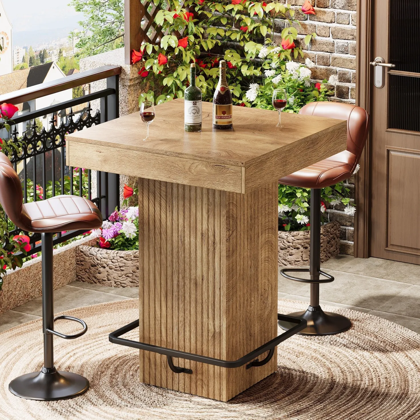 31.5" Bar Table, Square Dining Table Counter Height Table with Metal Footrest