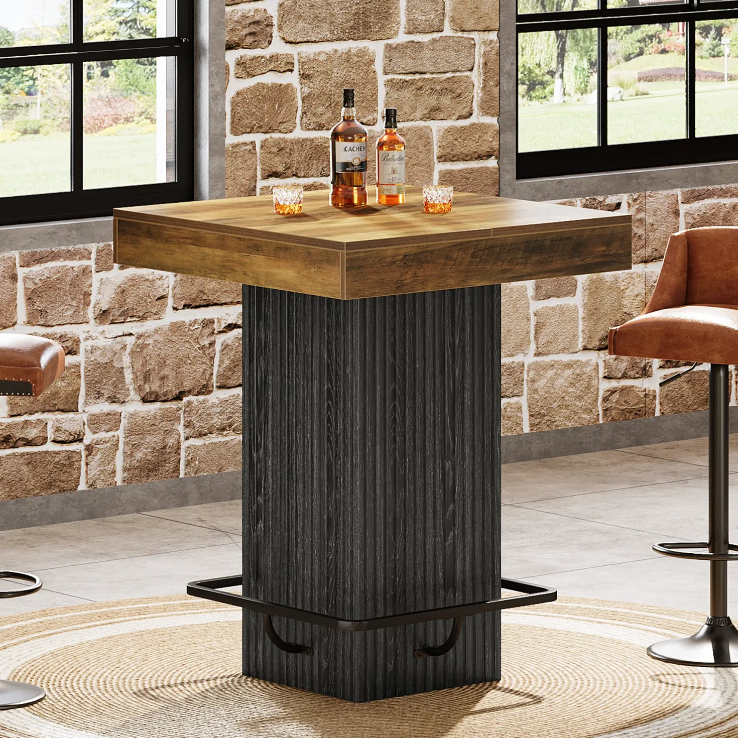 31.5" Bar Table, Square Dining Table Counter Height Table with Metal Footrest